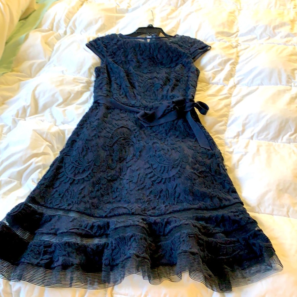 Adrianna Papell dress. Navy blue with waist tie/accent.